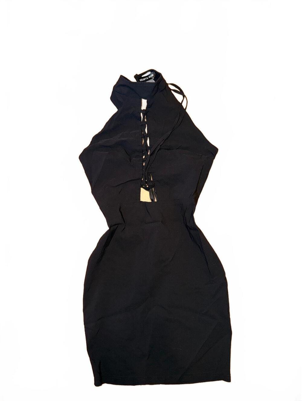 Hearts Rob Black Bodycon Dress Lace-Up Back High Neck Size L